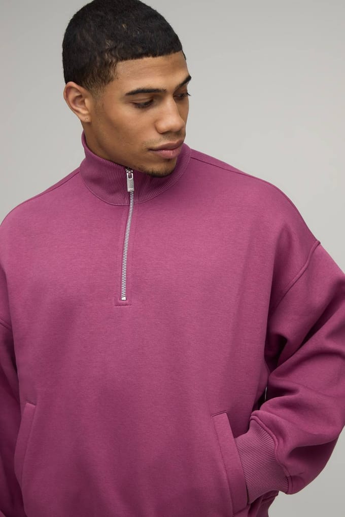 Oversized Ruime Slouchy Kwart Rits Tunnelhals Trainingspak | Purple | Size Medium