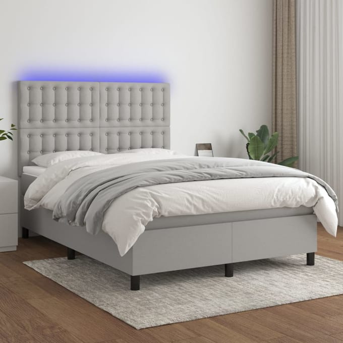 vidaXL - Boxspring - met - matras - en - LED - stof - lichtgrijs - 140x200 - cm