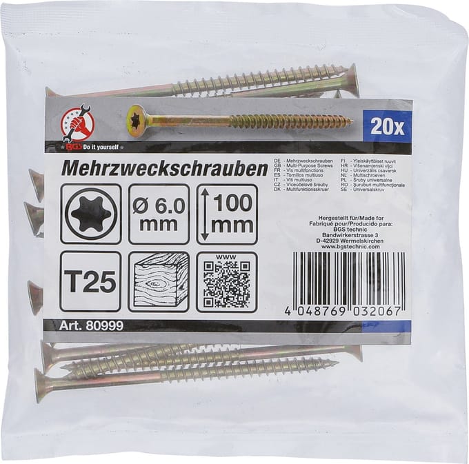 BGS Multischroeven Torx T25 6,0 x 100 mm 20 stuks