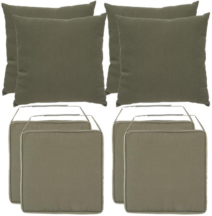 Hesperide 4x stoelkussen + 4x sierkussen - olijfgroen - polyester - uv/waterbestendig