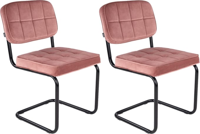 KICK® IVY Eetkamerstoelen – Set van 2 – Velvet – Buisframe – Roze