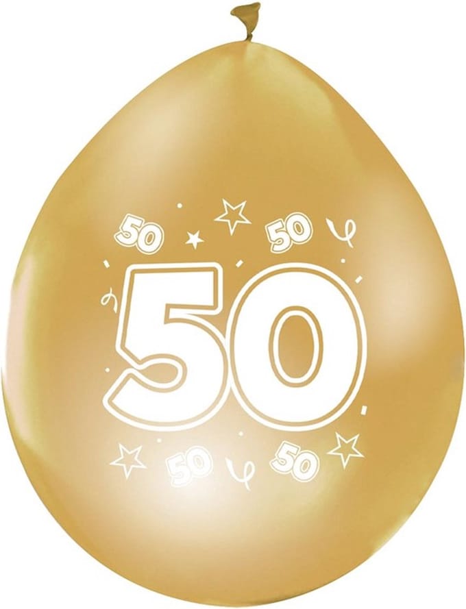 50 jaar ballonnen goud metallic – 12 inch = Ø30cm – 8 stuks.