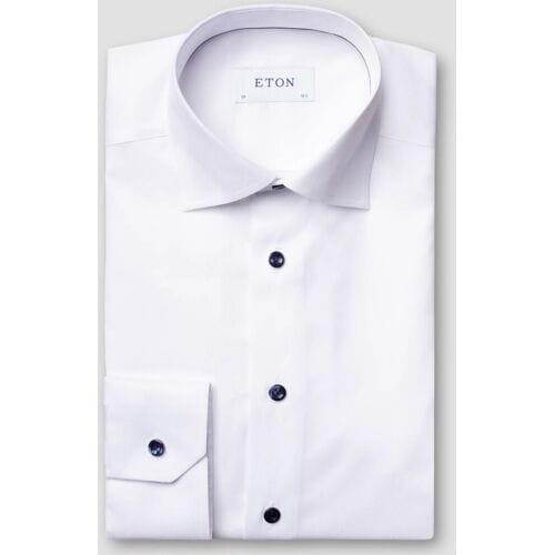 Eton Overhemd Navy Details Uni Color Luxury Signature Twill Wit / male
