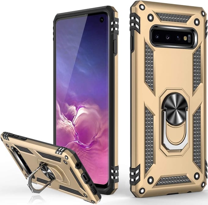 Anti-Shock Hybrid Ring Armor Hoesje Geschikt voor: Samsung Galaxy S10 Plus - Goud