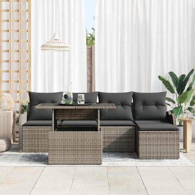 vidaXL - Tuinbank - Set - 6 - st - Grijs - [Synthetisch]: - Polyrattan