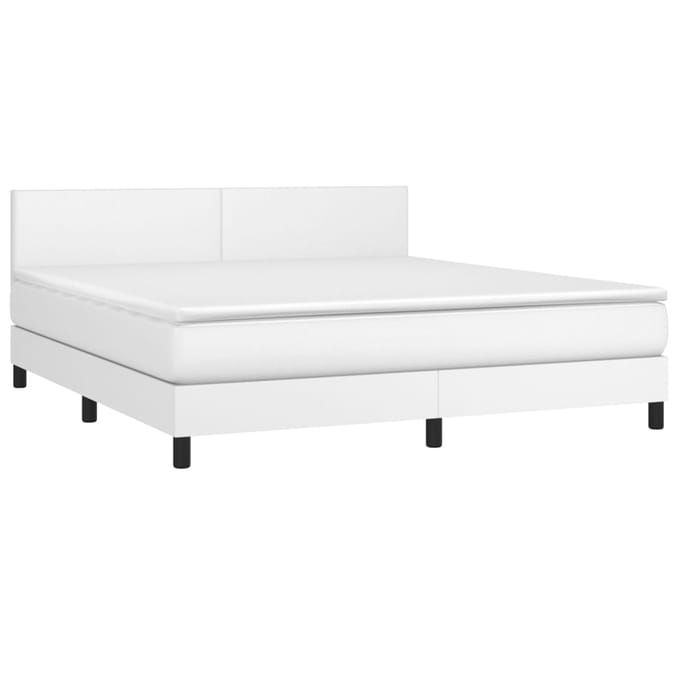 vidaXL - Boxspring - met - matras - en - LED - kunstleer - wit - 160x200 - cm