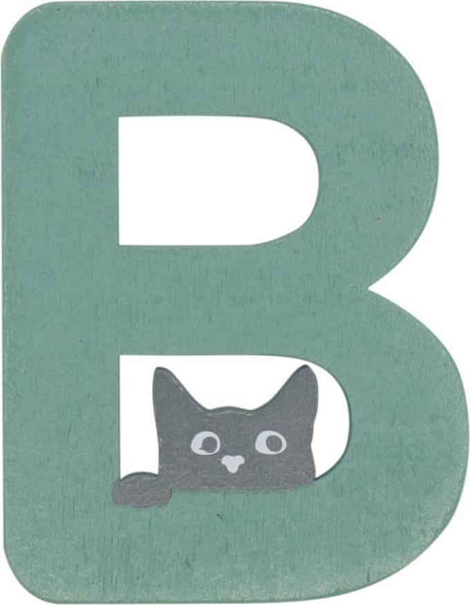 Houten Letter B Groen met Kat | 9 cm
