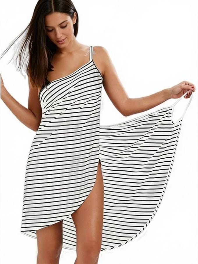 Omslag Strandjurk - Bikini Cover - Wikkel Jurk - Zwart Wit