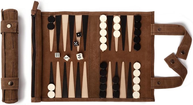 Backgammon Koffer – Luxe Backgammon Set – Lederen Bordspel – Reisspel Set - Draagbaar – Spelbord