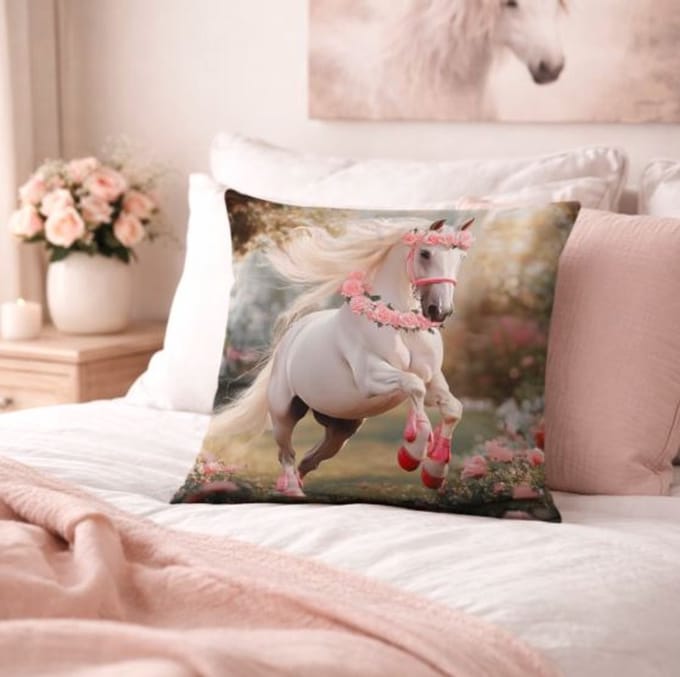 Rose Meadow Collection Kussenhoes - Wit Paard - 45x45 cm