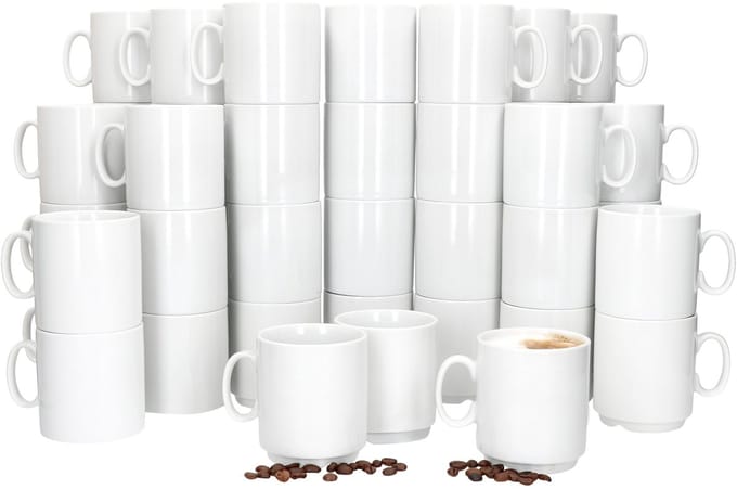 Set van 48 EVENT stapelbare koffiemokken wit porselein 250 ml