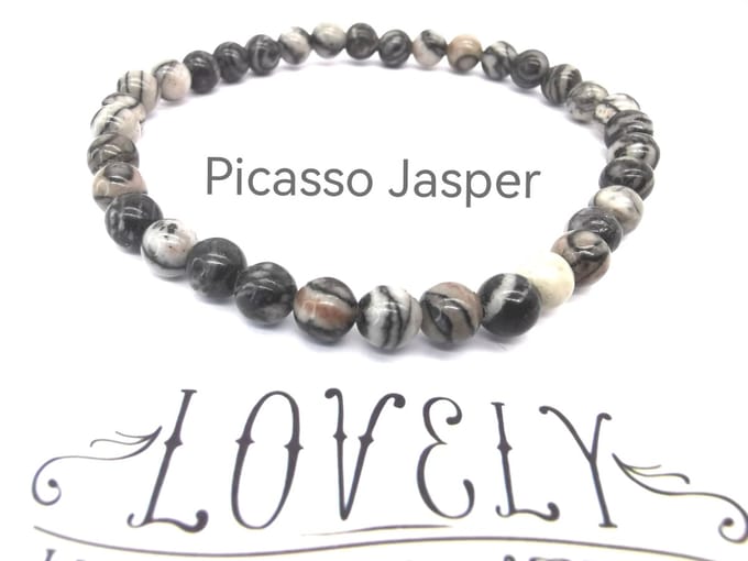 Armband – Edelsteen – Picasso jaspis - 6mm Kralen - 20 cm - Werking - geeft moed, rust en troost.