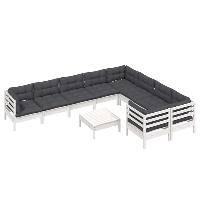 vidaXL - 10-delige - Loungeset - met - kussens - grenenhout - wit