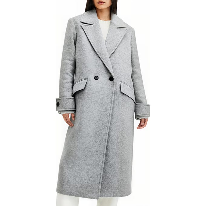 AllSaints Mabel Coat Ultimate Grey Größe: 8 | Zweireihige Mäntel Outlet | Damen | Grau