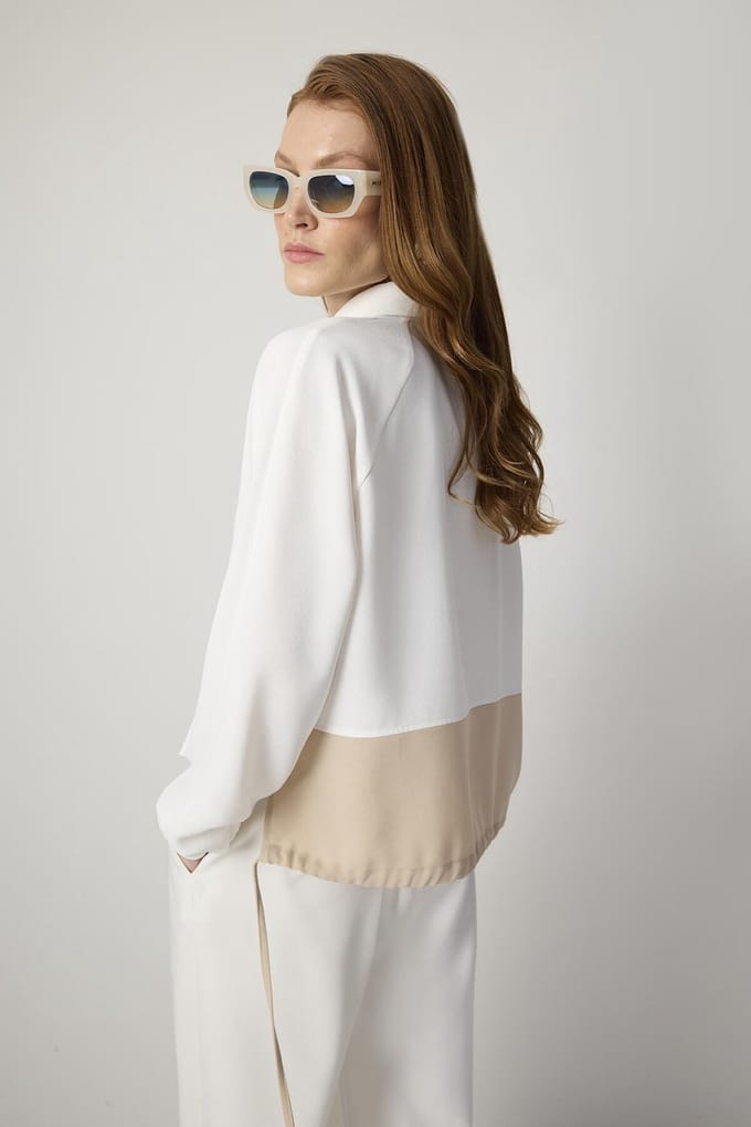 Touché Privé - Color-block crêpe overhemd - Wit - Dames