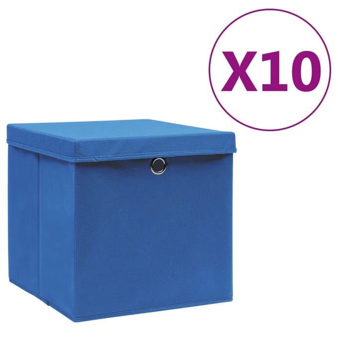vidaXL - Opbergboxen - met - deksel - 4 - st - 28x28x28 - cm - blauw