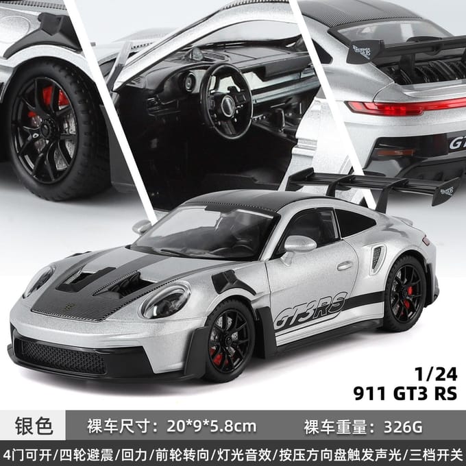 1:24 911 Gt3 Rs Voiture de Sport Alliage Métal Modèle Réduit Moulé Sous Pression Décoration de Maison & Ornement de Bureau d'Ordinateur