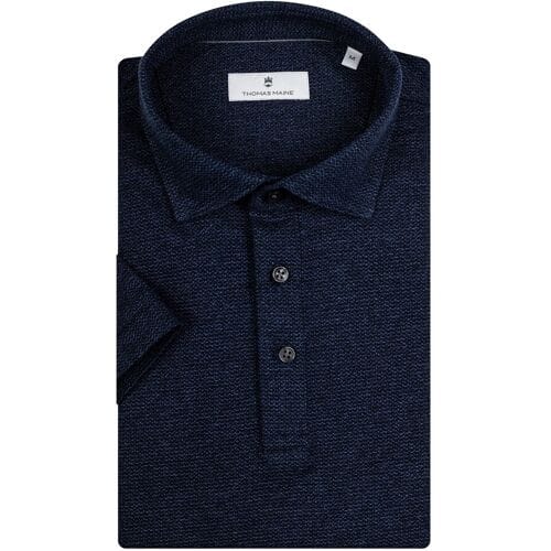 Thomas Maine Polo Texture Cotton Knit Jersey Short Sleeve Two-Tone Navy / male