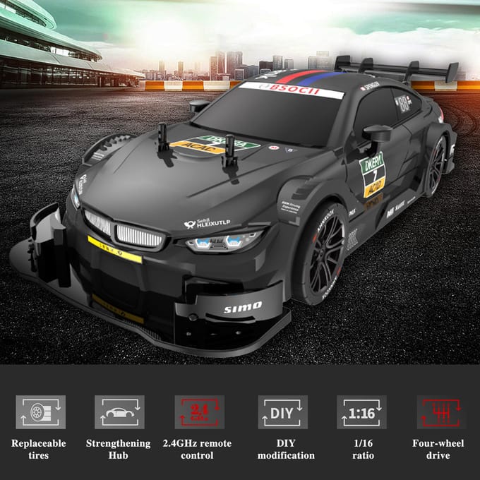 Afstandsbediening Drift Auto 1/16 Afstandsbediening Auto 2,4GHz 4WD Afstandsbediening Raceauto Kinderen Cadeau voor 2 battery zwart