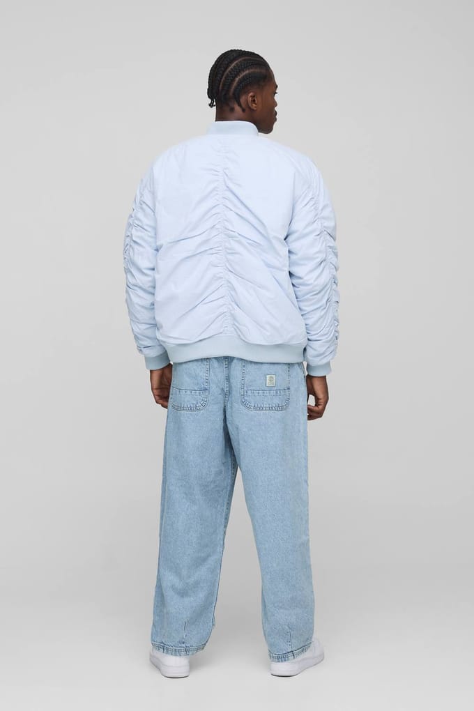 Boxy Fit Peached Geborduurde MA1 Bomber Jacket | Baby Blue | Size Medium