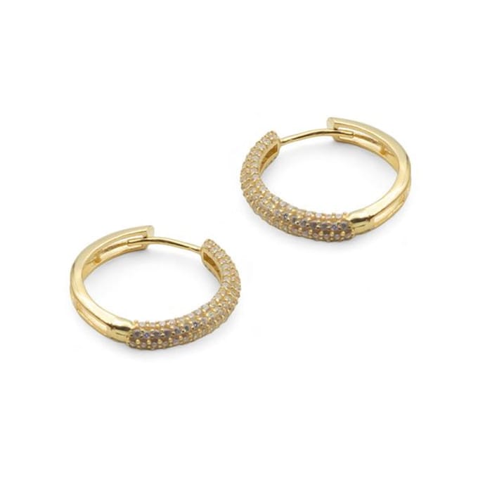 Pave Diamonds Gold Hoop Earrings Gold 14K