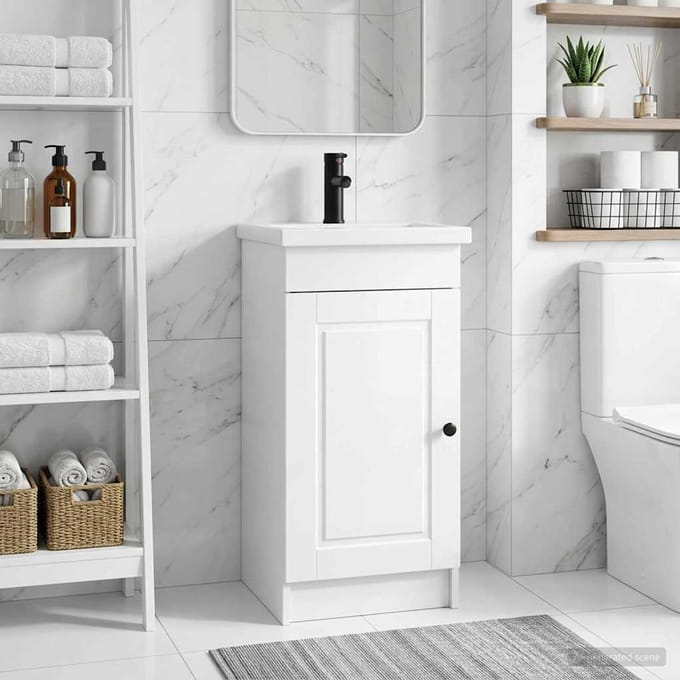 vidaXL - Badkamer - Vanity - met - Wastafel - Hoogglans - Wit - 42 - x - 40 - x - 84,5 - cm