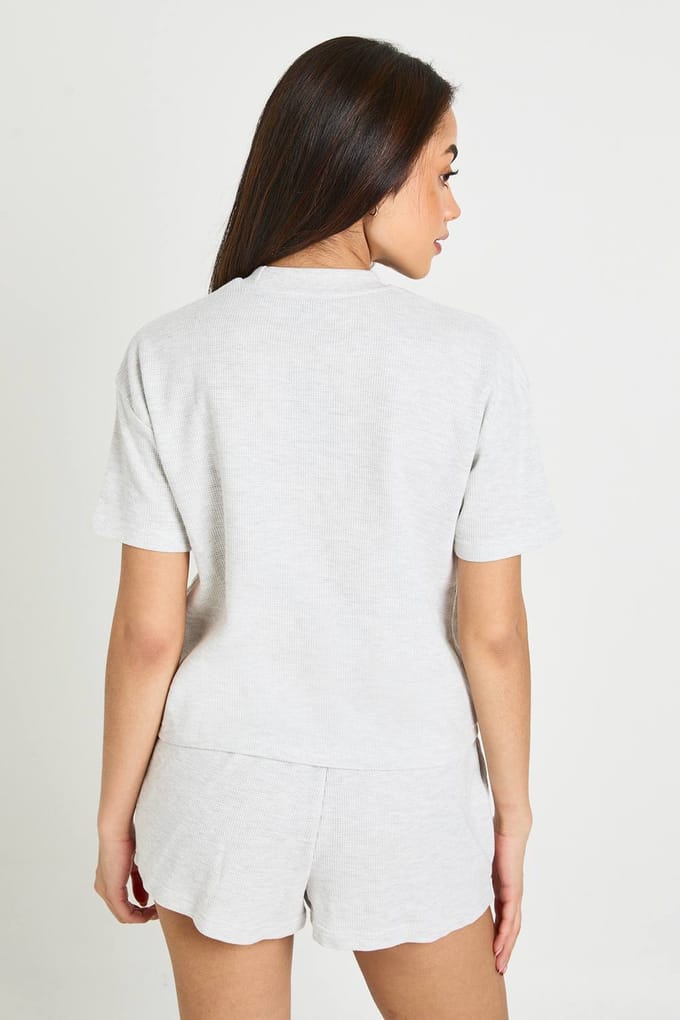 boohoo Dames Wafel T-shirt En Shorts Set | Ash Grey | Maat: 16