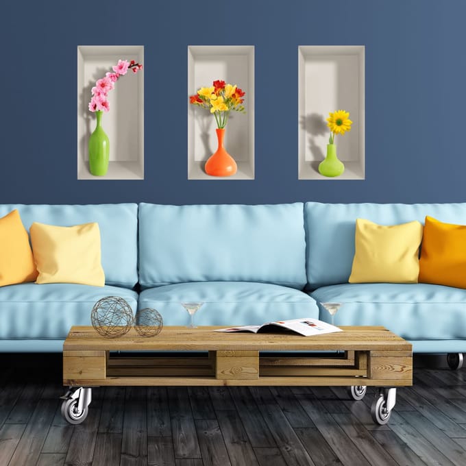 Kleurrijke 3D-stickers met lentebloemen, 60 x 90 cm