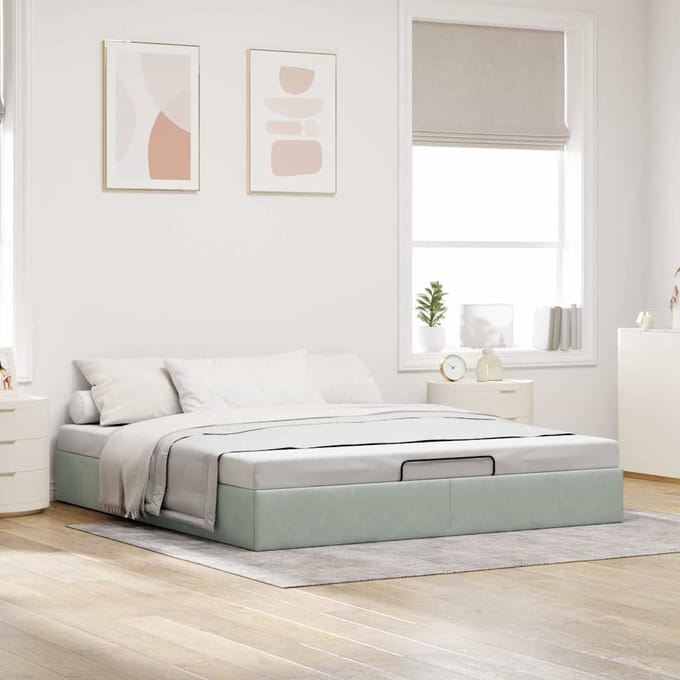 vidaXL - Ottoman - bedframe - zonder - matras - 180x200 - cm - fluweel - lichtgrijs
