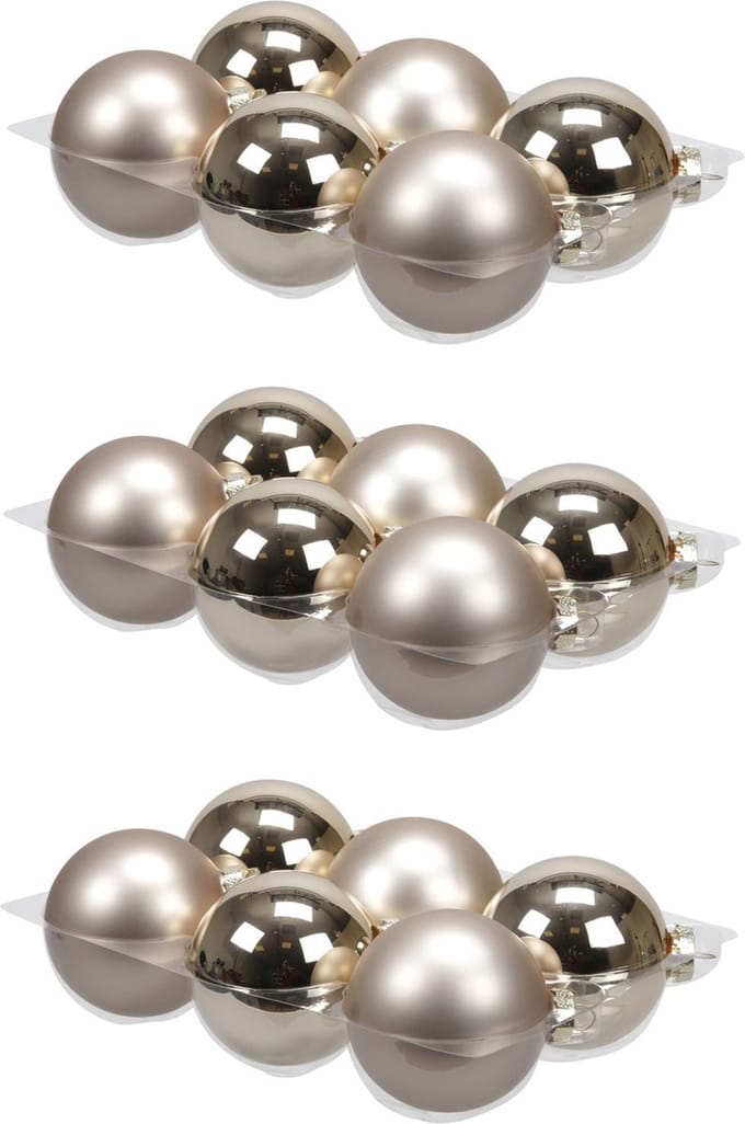 Othmar Decorations 18x glazen kerstballen licht champagne - 8 cm - mat en glans - kerstboomversiering