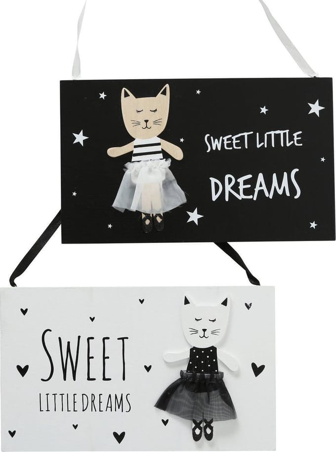 wandbord tekstbord kat kitty slaap lekker set van 2 stuks leuk voor de kinderkamer