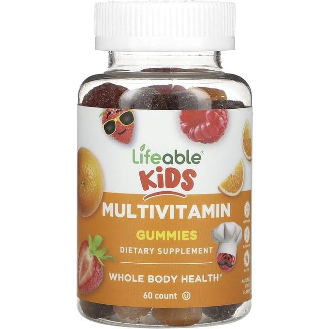 Lifeable, multivitaminegummies voor kinderen, natuurlijk fruit, 60 gummies