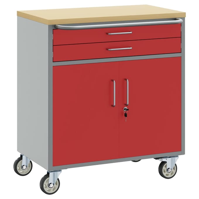 vidaXL - Trolley - Rolling - Workbench - Rood - en - Grijs - 75 - x - 45 - x - 85 - cm