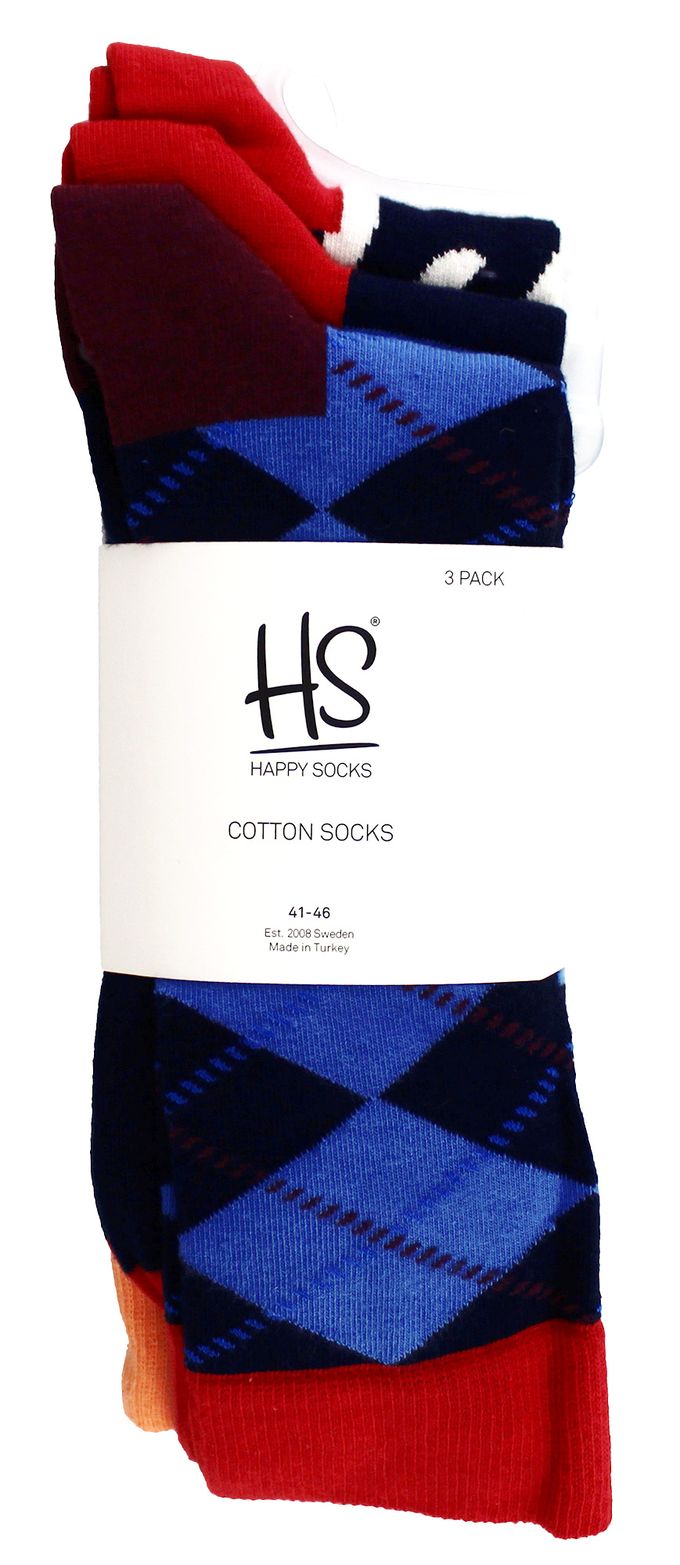 HS door Happy Socks - Heren 3-pack Klassieke Argyle Overhemdsokken - Argyle (Rood)