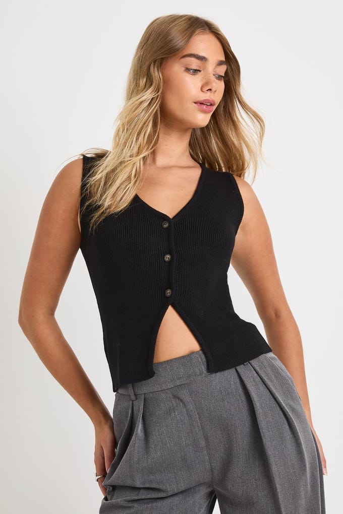 boohoo Dames Premium Chunky Rib V-hals Gebreide Vest | Zwart | Maat: Medium