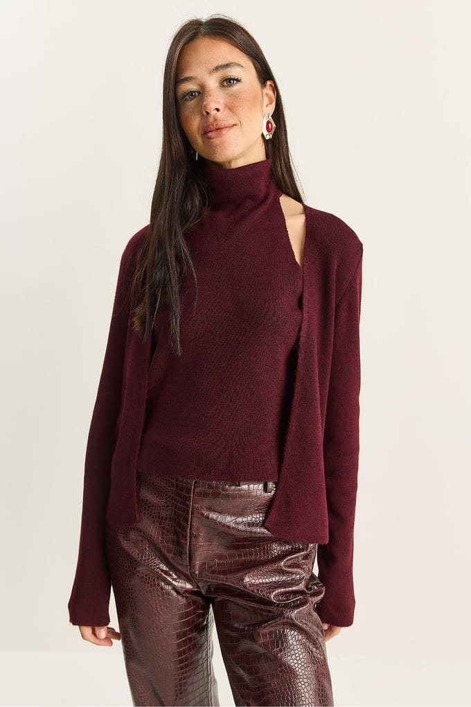 Halve Turtleneck Uitsnede Geribde Blouse