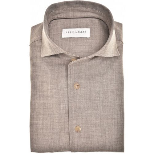 John Miller Overhemd Schiller Collar Faux-Uni Fine Stretch Wool Blend Midden Bruin / male