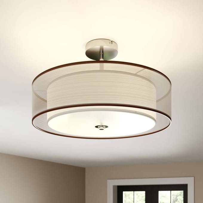 Lindby - plafondlamp - 3lichts - Metaal, textiel, glas - H: 27.5 cm - E27 - chroom, bruin, wit