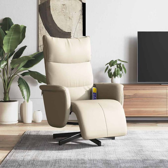 vidaXL - Massagestoel - verstelbaar - met - voetensteun - kunstleer - crèmekleurig