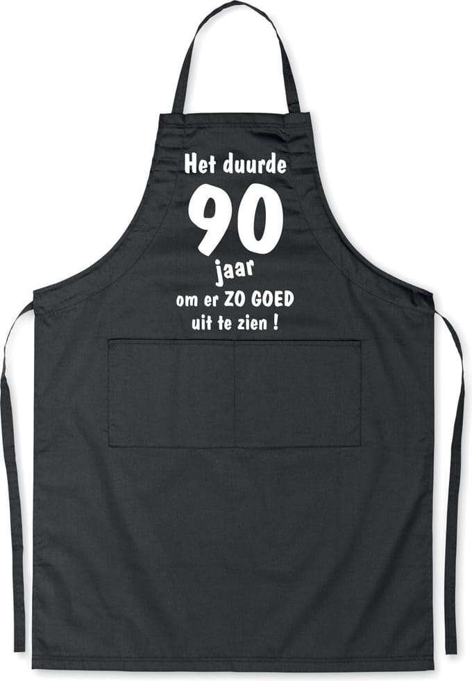 Mijncadeautje - Luxe Keukenschort - Het duurde 90 jaar - Unisex - Zwart - Leeftijd