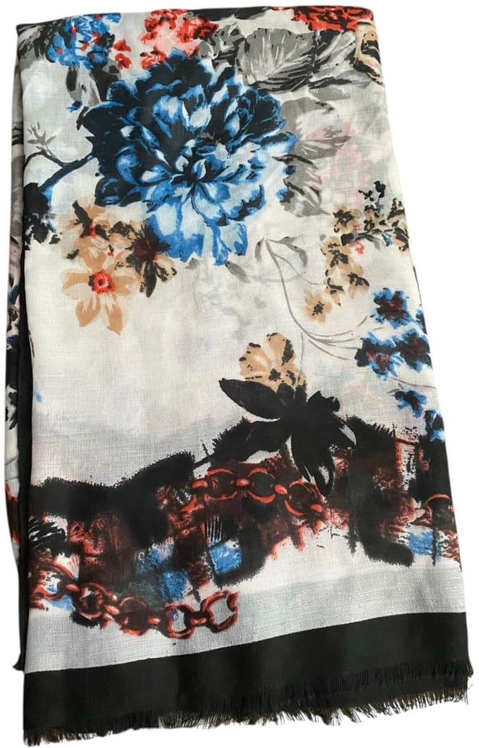 Dames lange sjaal met bloemenprint zwart