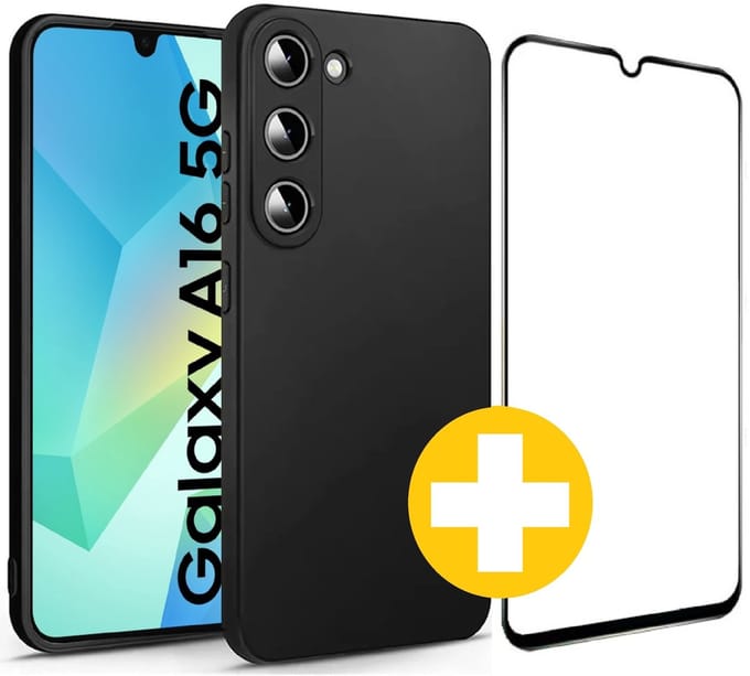 Hoesje en Screenprotector Combi Geschikt Voor Samsung A16 - Zwart Hoesje + Premium Screenprotector