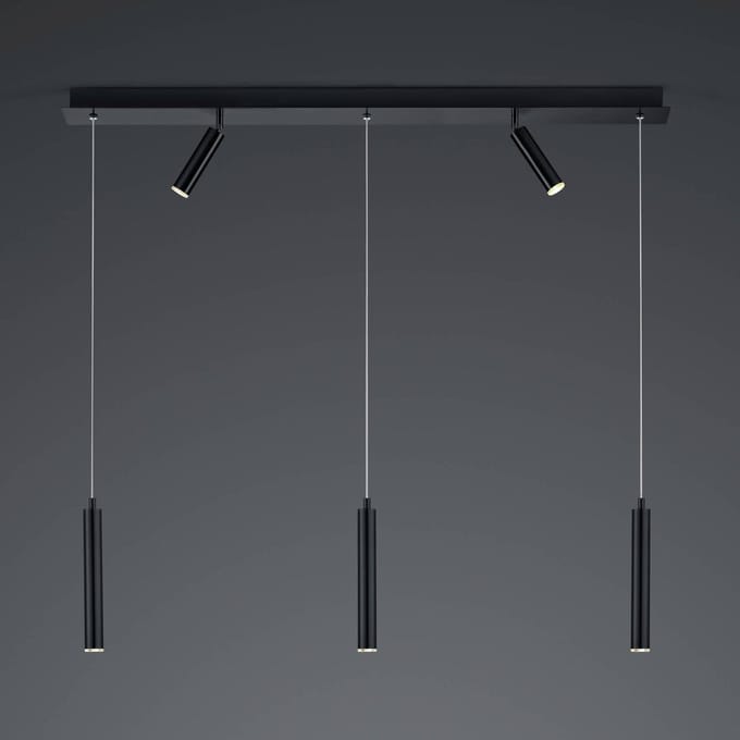 HELL LED hanglamp Tom, 5-lamps, zwart