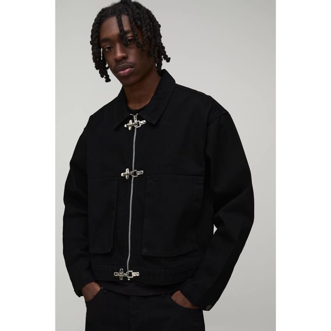 Boxy Denim Co-ord Jasje Met Sluitingdetail | True Black | Size Medium