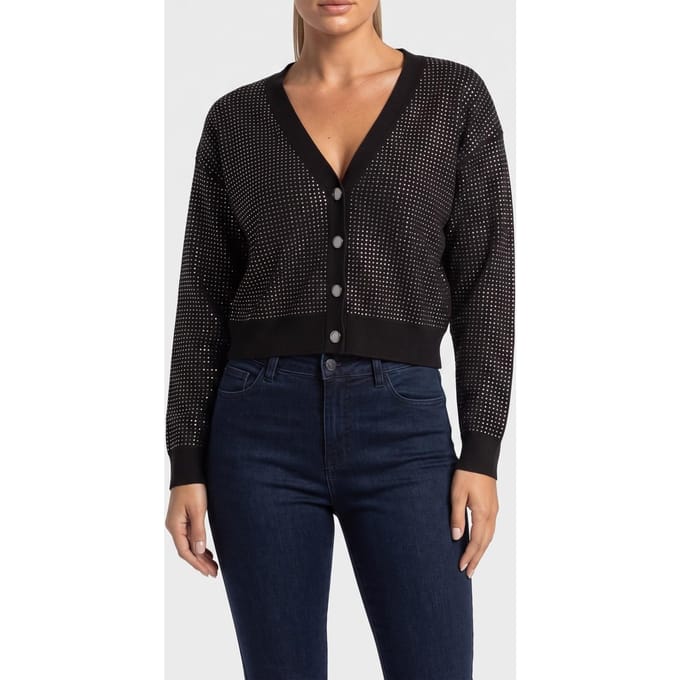 GUESS  Eco Khloe Rhinestones Vn Jet Black A996 Maat: M | Cardigans Outlet | Dames | Zwart