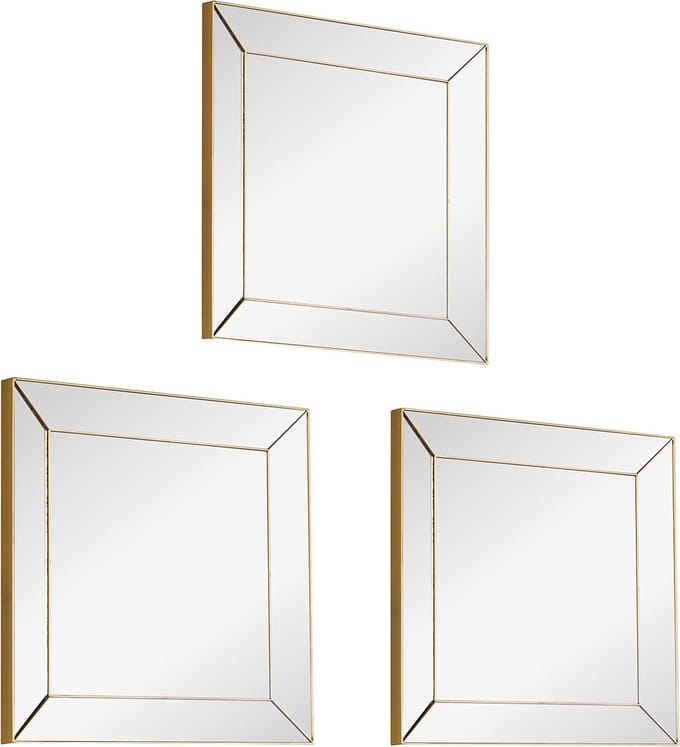 Spiegel Set - Torna Alexy - 3 Stuks Hangspiegels in Frame - Vierkant - Goud - Kunststof
