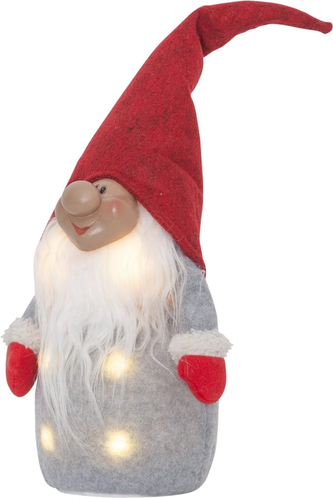 Kerstkabouter rood met 6 LED lampjes - 40 cm
