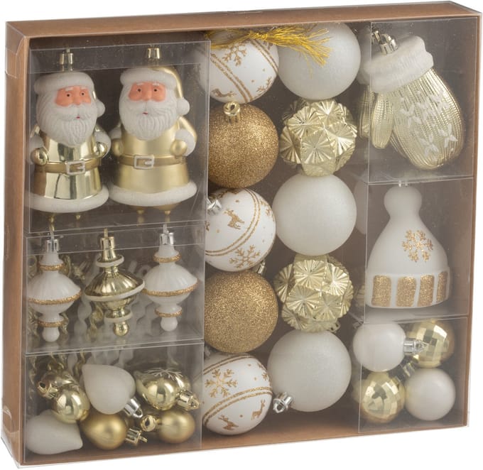 J-Line kerstbal - kunststof - wit/goud - doos van 45