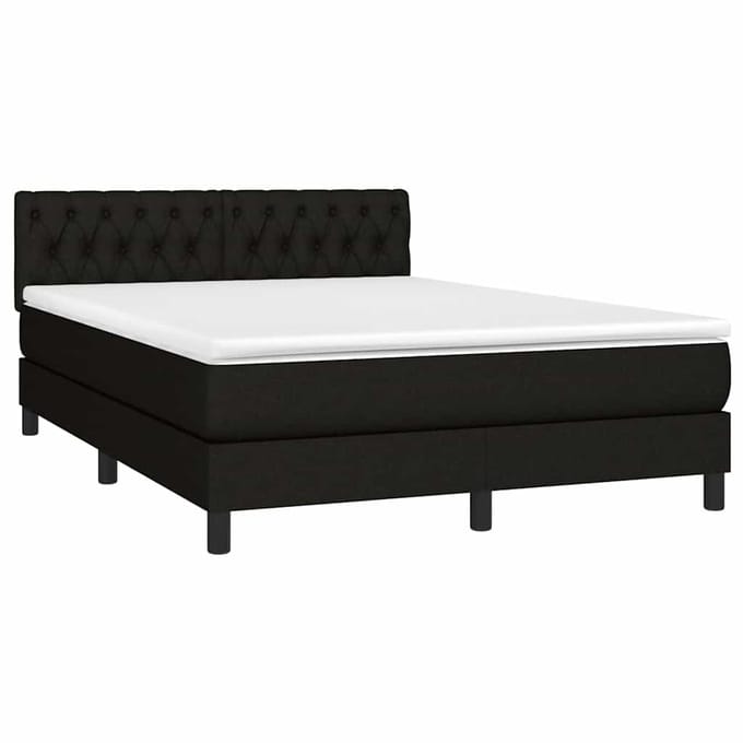 vidaXL - Boxspring - met - matras - en - LED - stof - zwart - 140x190 - cm