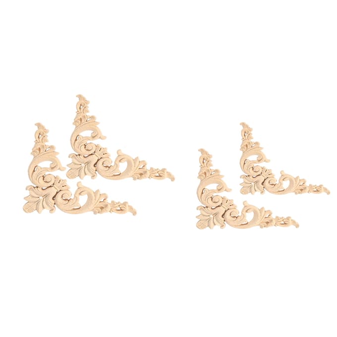 4 STUKS Rubberhout Gesneden Hoek Onlay Applique Meubel Bloemvorm Ongeschilderd 12x 12cm beige